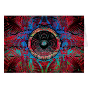 ひびの入った壁に赤い音楽スピーカー