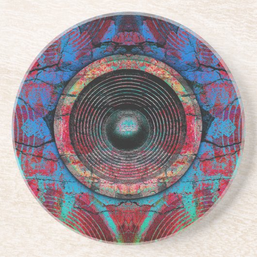 ひびの入った壁に赤い音楽スピーカー コースター (正面)