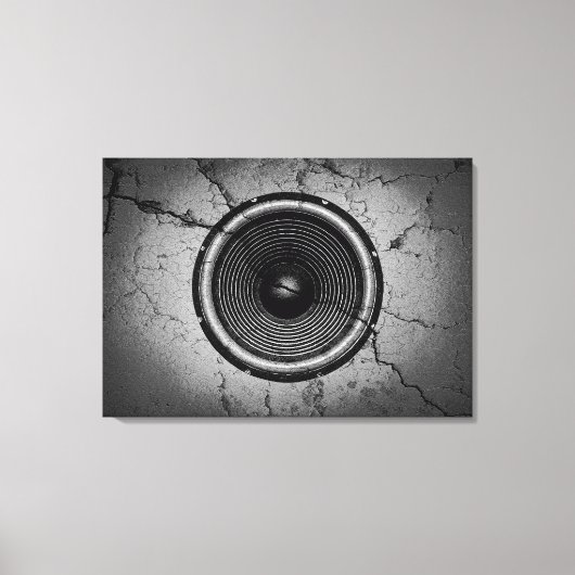 ひびの入った壁に音楽スピーカー キャンバスプリント (正面)