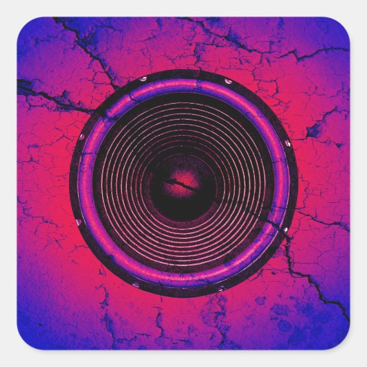 ひびの入った壁に音楽スピーカー スクエアシール (正面)