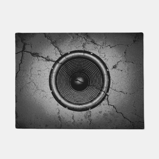 ひびの入った壁に音楽スピーカー ドアマット (正面)