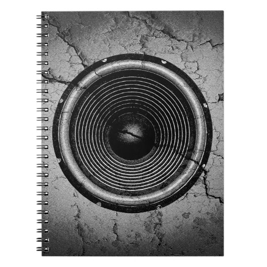 ひびの入った壁に音楽スピーカー ノートブック (正面)