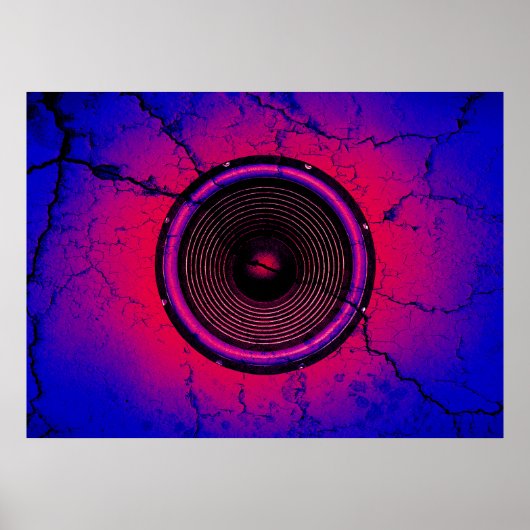 ひびの入った壁に音楽スピーカー ポスター (正面)