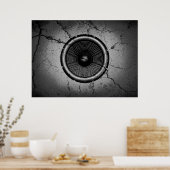 ひびの入った壁に音楽スピーカー ポスター (キッチン)