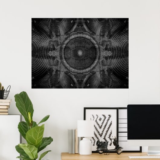 ひびの入った壁に音楽スピーカー ポスター (ホームオフィス)