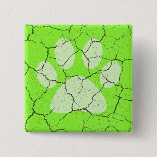 ひびの入った緑の動物の足跡のピンバックボタン 缶バッジ (正面)