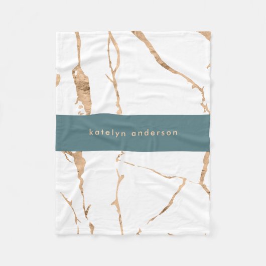 ひびモダン割れ金ゴールドホワイトスタイリストプロフェッショナル フリースブランケット (正面)