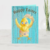 ひび割れたイースターエッグから生まれる赤ちゃんニワトリ カード (正面)