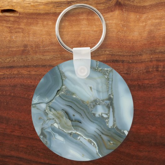 ひび割れたターコイズグレーグリーンブルー大理石テクスチャ キーホルダー (正面)
