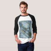 ひび割れたターコイズグレーグリーンブルー大理石テクスチャ Tシャツ (正面フル)