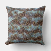 ひび割れたテクスチャ、カラメル茶色からダーティライトシアン クッション (正面)