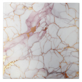 ひび割れたピンクと白の大理石と金ゴールド タイル