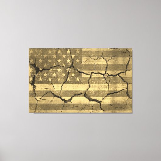 ひび割れた壁の米国国旗のヴィンテージ キャンバスプリント (正面)