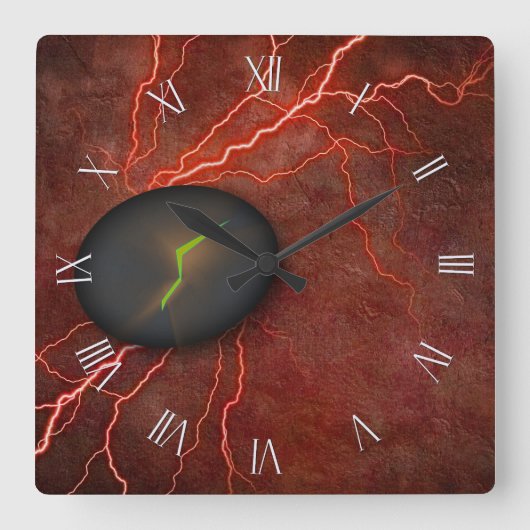 ひび割れた石が光を放つ スクエア壁時計 (正面)