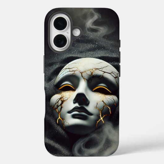 ひび割れた磁器のマスク ダークiPhone 16タフケース Case-Mate iPhoneケース (裏面)