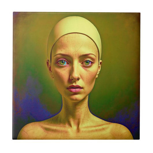 ひび割れた磁器の魂 – カラフルポートレート タイル (正面)