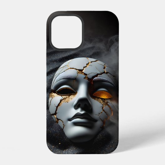 ひび割れた磁器マスク ダークラグジュアリー iPhone 12 カバー (裏面)