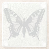 ひび割れた背景に黒と白の蝶 ガラスコースター (裏面)