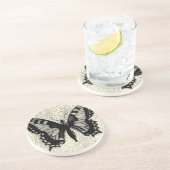 ひび割れた背景に黒と白の蝶 コースター (側面)