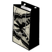 ひび割れた背景に黒と白の蝶 スモールペーパーバッグ (裏面アングル)