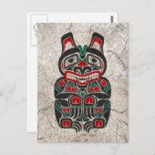 ひび割れた赤と緑のハイダスピリットベア ポストカード (正面/裏面)