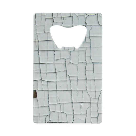 ひび割れと欠け絵を描た白 クレジットカード栓抜き (正面)