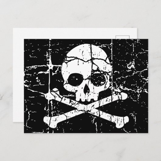 ひび擦り切れた割れたスカルとクロスボーンはがき ポストカード (正面/裏面)