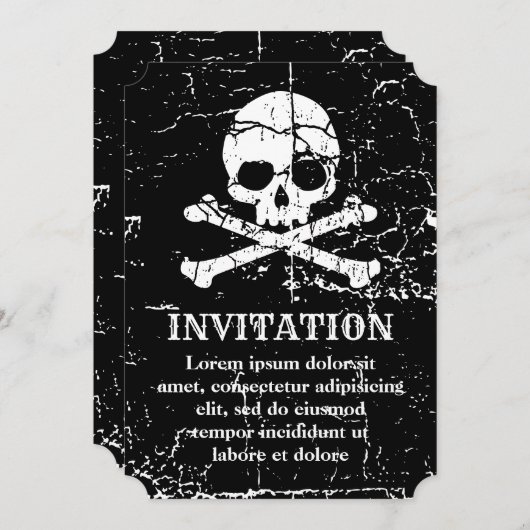 ひび擦り切れた割れたスカルとクロスボーン招待状 招待状 (正面/裏面)