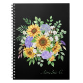 ひまかわいらしモダンわり花束ブラックノートブック ノートブック (正面)