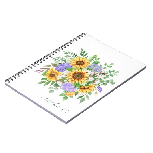 ひまかわいらしモダンわり花束ホワイトノート ノートブック (左側)