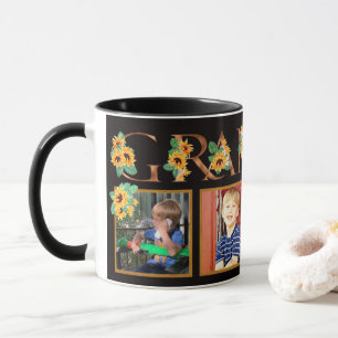 ひまわりおばあちゃん金ゴールドレター4枚四角い写真 マグカップ