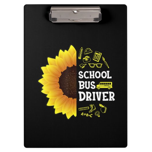 ひまわりおもしろい学校バス運転手新学期 クリップボード (正面)