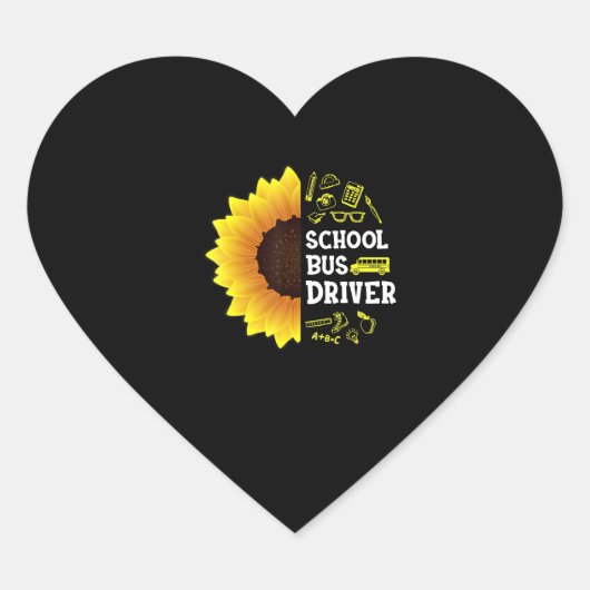 ひまわりおもしろい学校バス運転手新学期 ハートシール (正面)