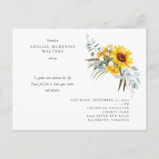 ひまわりお祝いオブライフ招待状 ポストカード (正面)