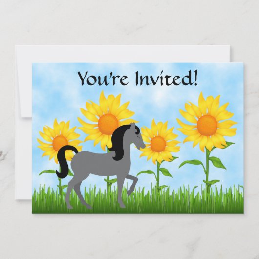 ひまわりかわいらしと馬の誕生日パーティーへの招待 招待状 (正面)