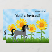 ひまわりかわいらしと馬の誕生日パーティーへの招待 招待状 (正面/裏面)