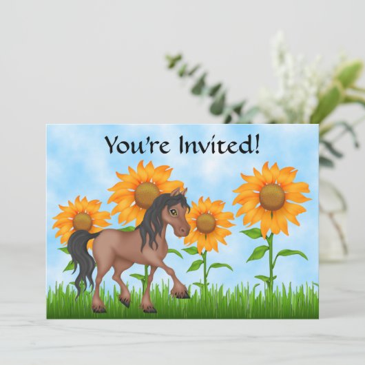ひまわりかわいらしと馬の誕生日パーティーへの招待 招待状 (スタンド正面)