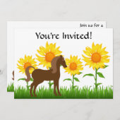 ひまわりかわいらしと馬の誕生日パーティーへの招待 招待状 (正面/裏面)