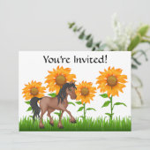 ひまわりかわいらしと馬の誕生日パーティーへの招待 招待状 (スタンド正面)