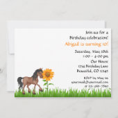 ひまわりかわいらしと馬の誕生日パーティーへの招待 招待状 (裏面)