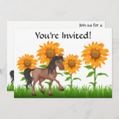 ひまわりかわいらしと馬の誕生日パーティーへの招待 招待状 (正面/裏面)