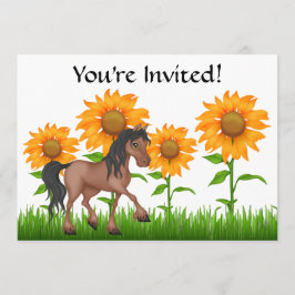 ひまわりかわいらしと馬の誕生日パーティーへの招待 招待状