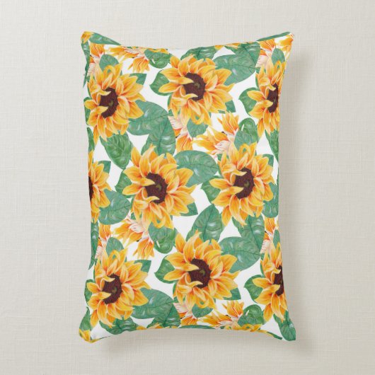 ひまわりかわいらしの黄色と緑のパターン アクセントクッション (正面(垂直))