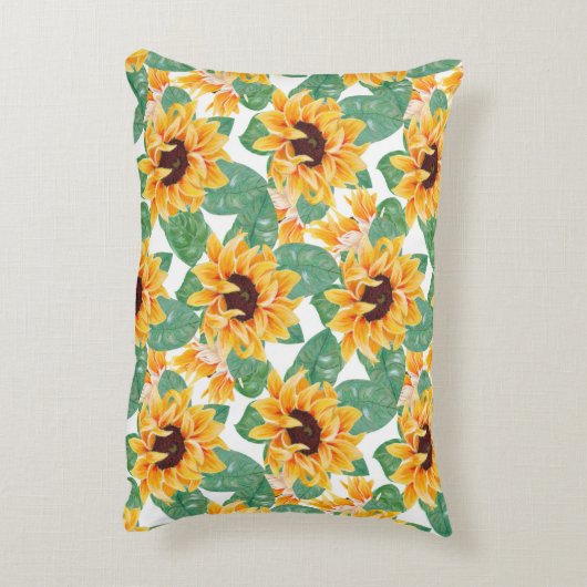 ひまわりかわいらしの黄色と緑のパターン アクセントクッション (裏面(縦))