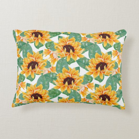 ひまわりかわいらしの黄色と緑のパターン アクセントクッション (裏面)