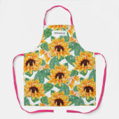 ひまわりかわいらしの黄色と緑のパターン エプロン (正面)