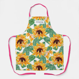 ひまわりかわいらしの黄色と緑のパターン エプロン