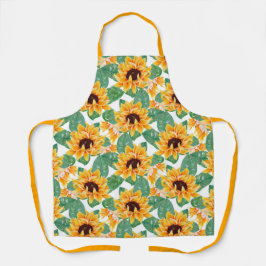 ひまわりかわいらしの黄色と緑のパターン エプロン
