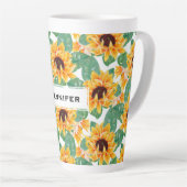 ひまわりかわいらしの黄色と緑のパターン カフェラテマグ (右アングル)