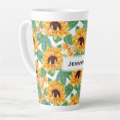 ひまわりかわいらしの黄色と緑のパターン カフェラテマグ (左アングル)